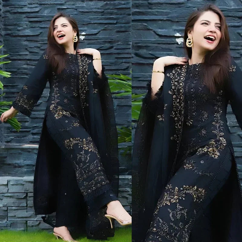 Lawn 3PC Embroidered Shirt with Organza Embroidered Dupatta- 5012