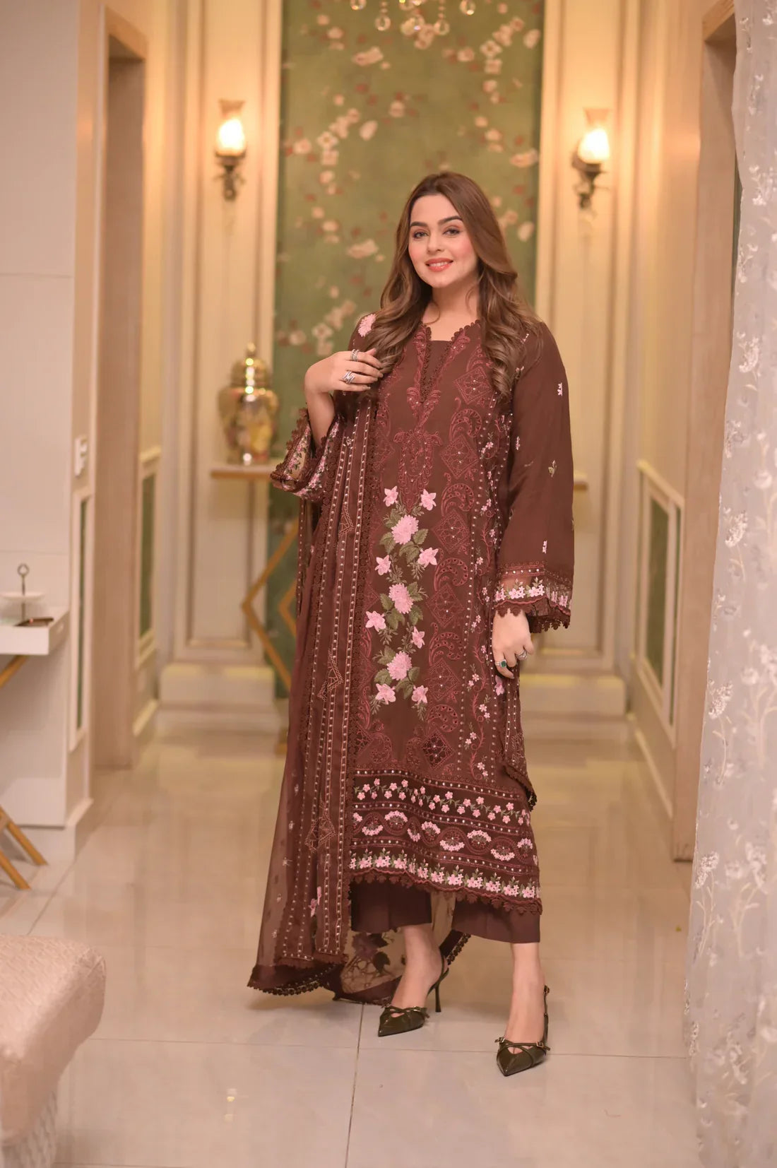 Lawn Unstitched 3pc Embroidered Collection with Chiffon Dupatta FS704