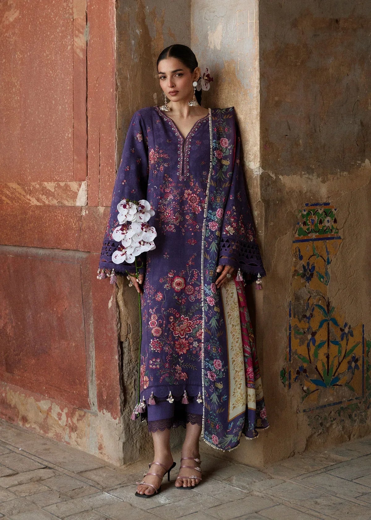 Hussain Rehar ZAN Unstitched Embroidered Lawn 3Pc Suit - Mor