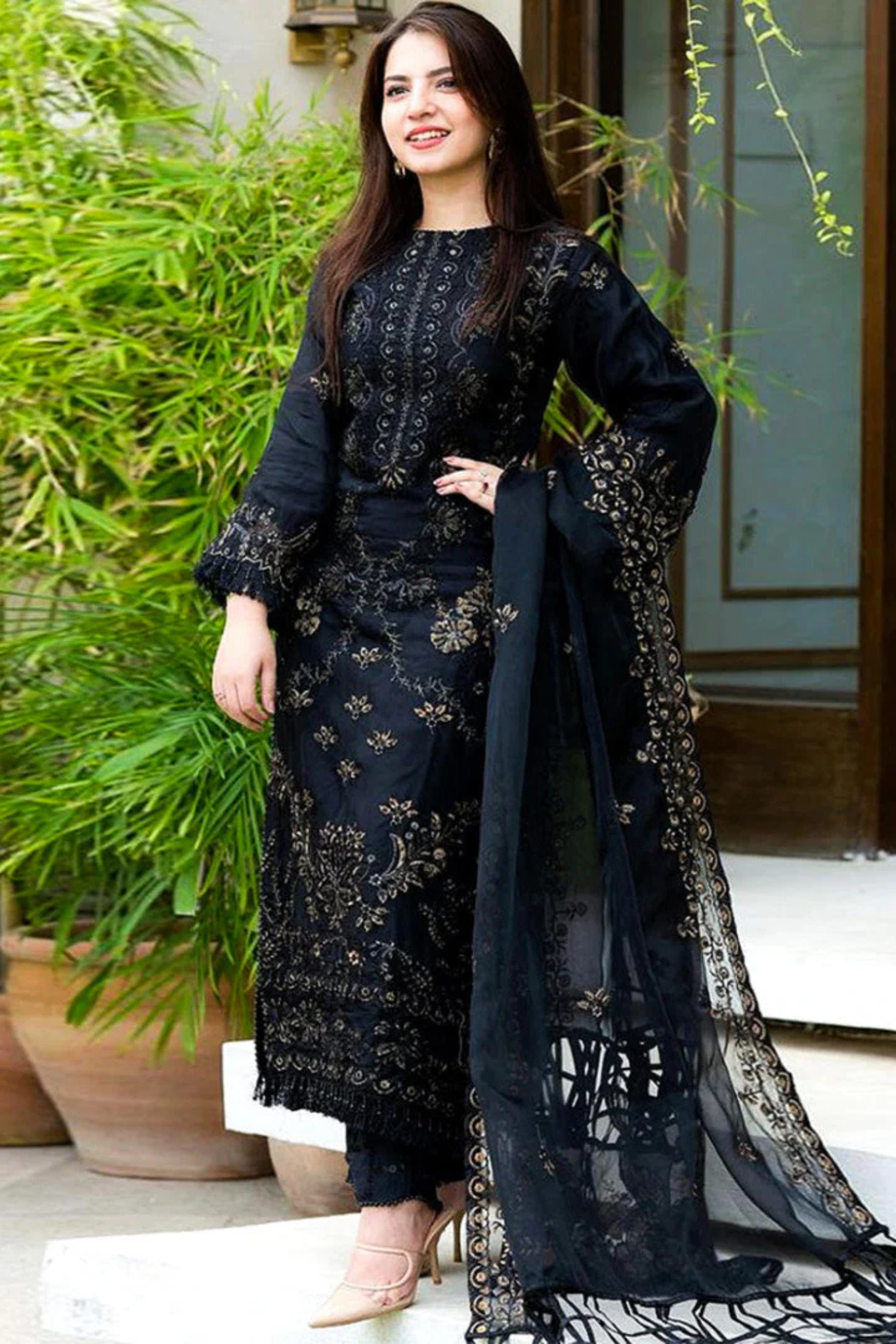 Lawn 3PC Embroidered Shirt with Organza Embroidered Dupatta- 5012